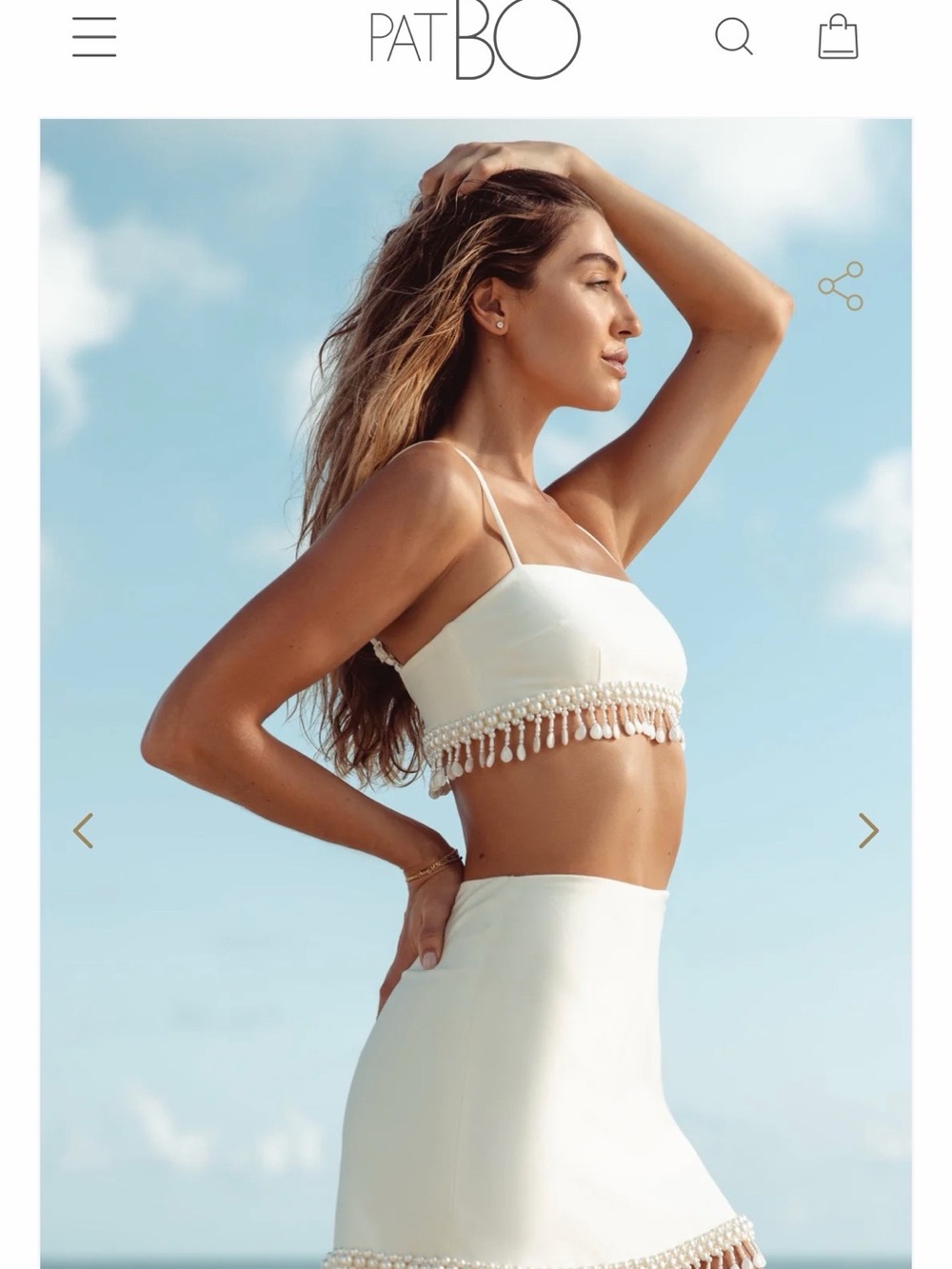 PatBO Cream Beaded Fringe Crop Top & Skirt Set